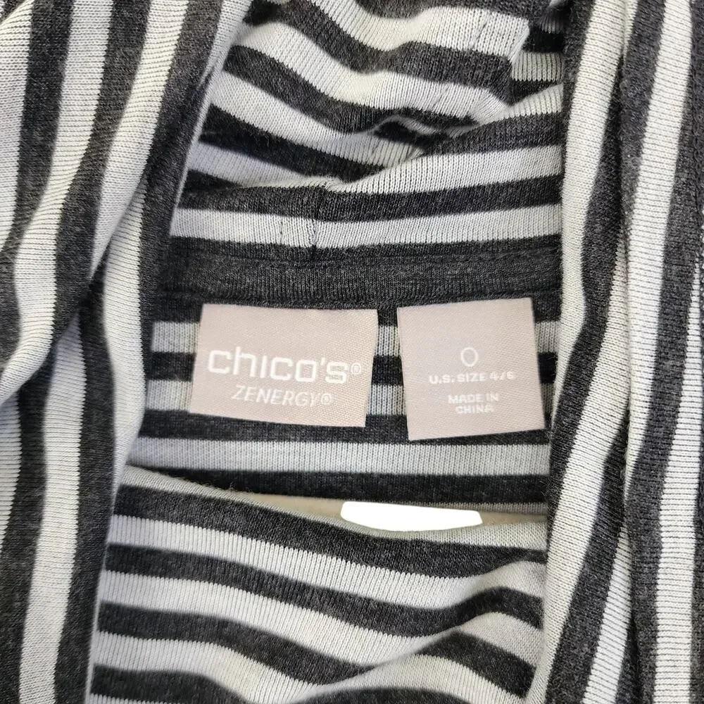 Chicos Zenergy Womens Striped Cowl Neck Tunic Sweater Size Small‎ Heather Gray